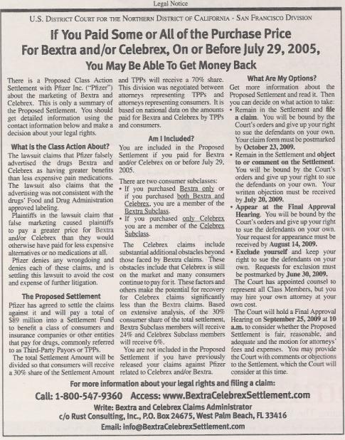 Bextra Celebrex Summary Notice