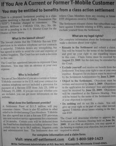 T-Mobile ETF Class Action Lawsuit Settlement Summary Notice