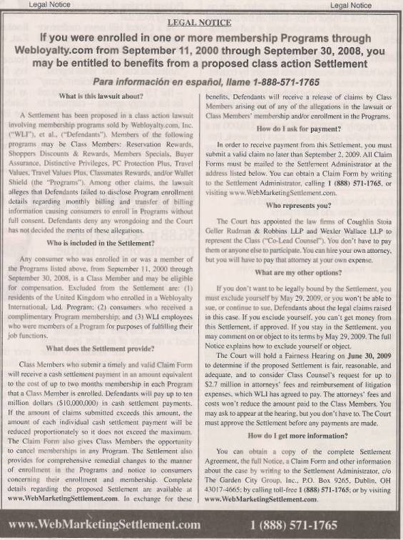 Web Marketing Class Action Lawsuit Settlement Summary Notice Web Marketing Class Action Lawsuit Settlement Summary Notice
