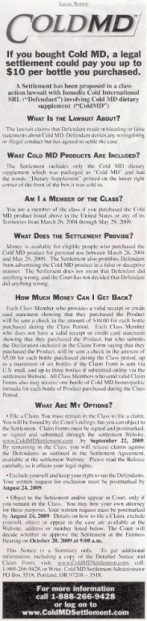 ColdMD Short Form Notice