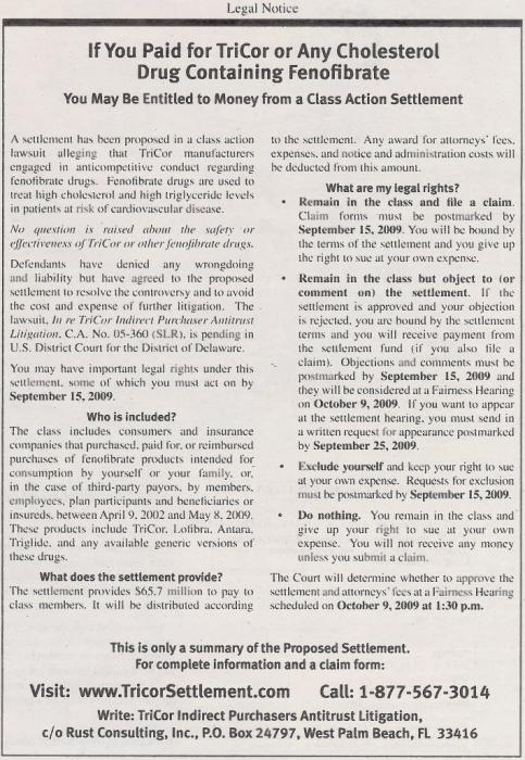 TriCor Short Form Notice TriCor Short Form Notice