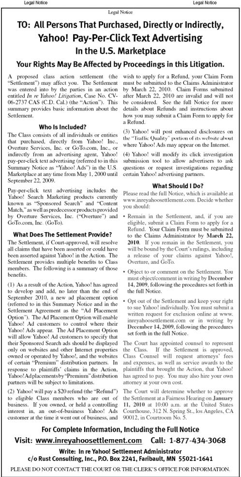 Yahoo Pay-Per-Click Short Form Notice