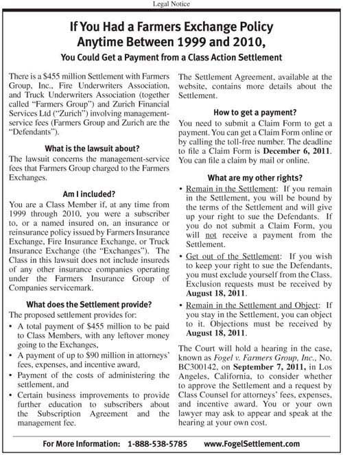 Fogel v. Farmers Insurance Settlement Notice