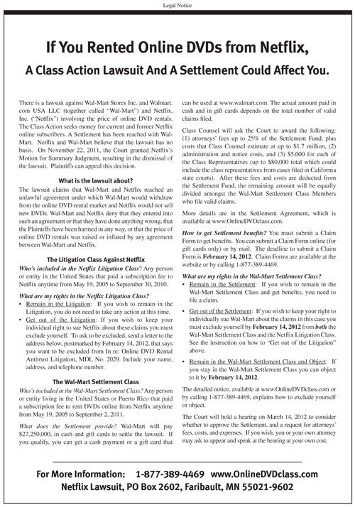 Wal-Mart Online DVD Settlement Notice