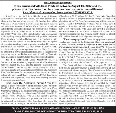 Vita Coco Settlement Notice