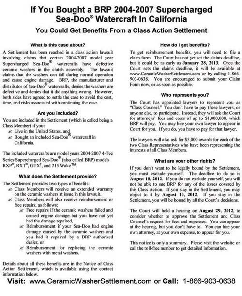 Sea-Doo Settlement Notice