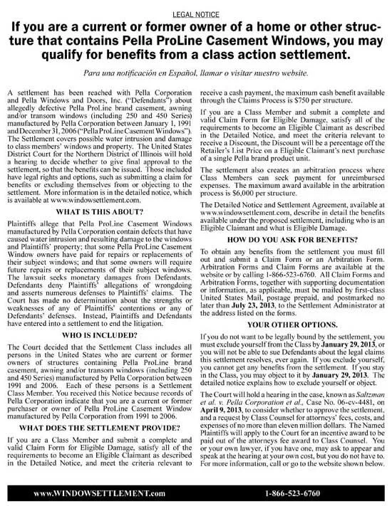 Pella Window Settlement Notice