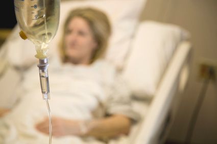 Female hospital patient is hospitalized.