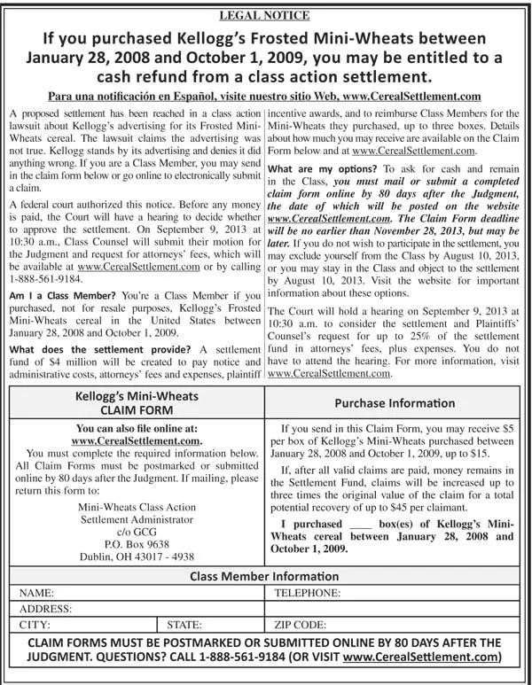 Frosted Mini-Wheats Settlement Notice Frosted Mini-Wheats Settlement Notice