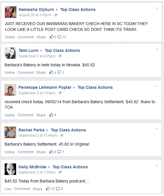 Barbara's Bakery class action settlement