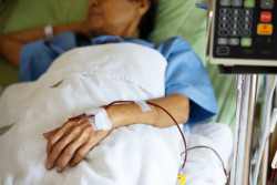 Closeup patient's hand show blood transfusion in hostpital