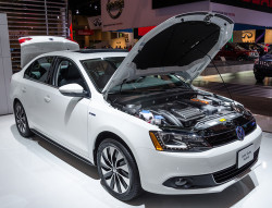 TORONTO-FEBRUARY 15: Exhibition of the VW Jetta Turbo Hybrid during the Toronto's International Auto Show 2013. The show is arriving to 40 years this 2013.