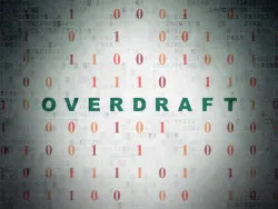 Finance concept: Painted green text Overdraft on Digital Paper background with Binary Code
