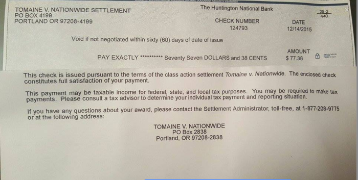Nationwide class action settlement
