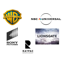 NBC Universal, Sony Pictures, Warner Bros, LionsGate, Rat pac