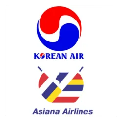 korean air and asiana airlines logos