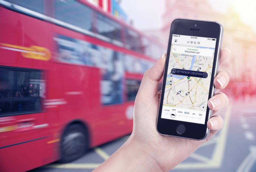 Car search through the Uber app that is displayed on the Apple i