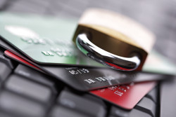 Computer internet credit card security concept with padlock