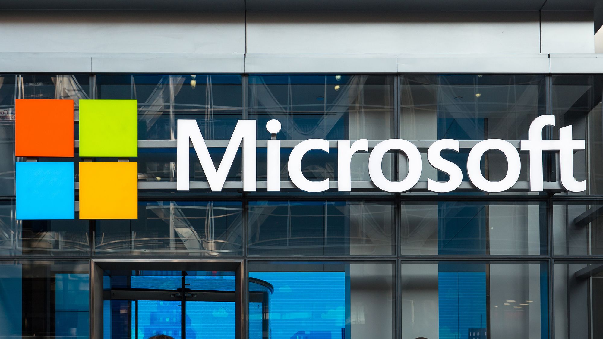 NEW YORK CITY - MAY 2015: Microsoft sign on a building in NYC. M