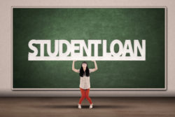 Young asian college student hold a sign of student loan