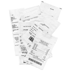 Supermarket receipts isolated over white - names and logos removed