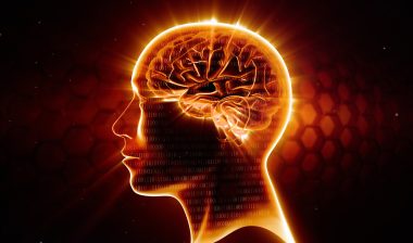 Man head with shining brain, cerebellar atrophy
