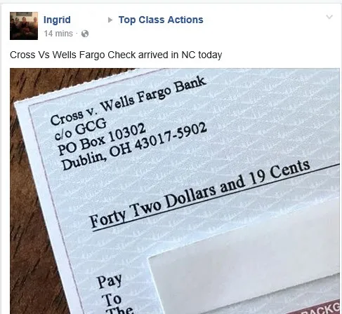 Cross v Wells Fargo FB check 2 5-8-17
