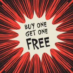 Comic explosion business concept with text Buy One Get One Free, vector illustration