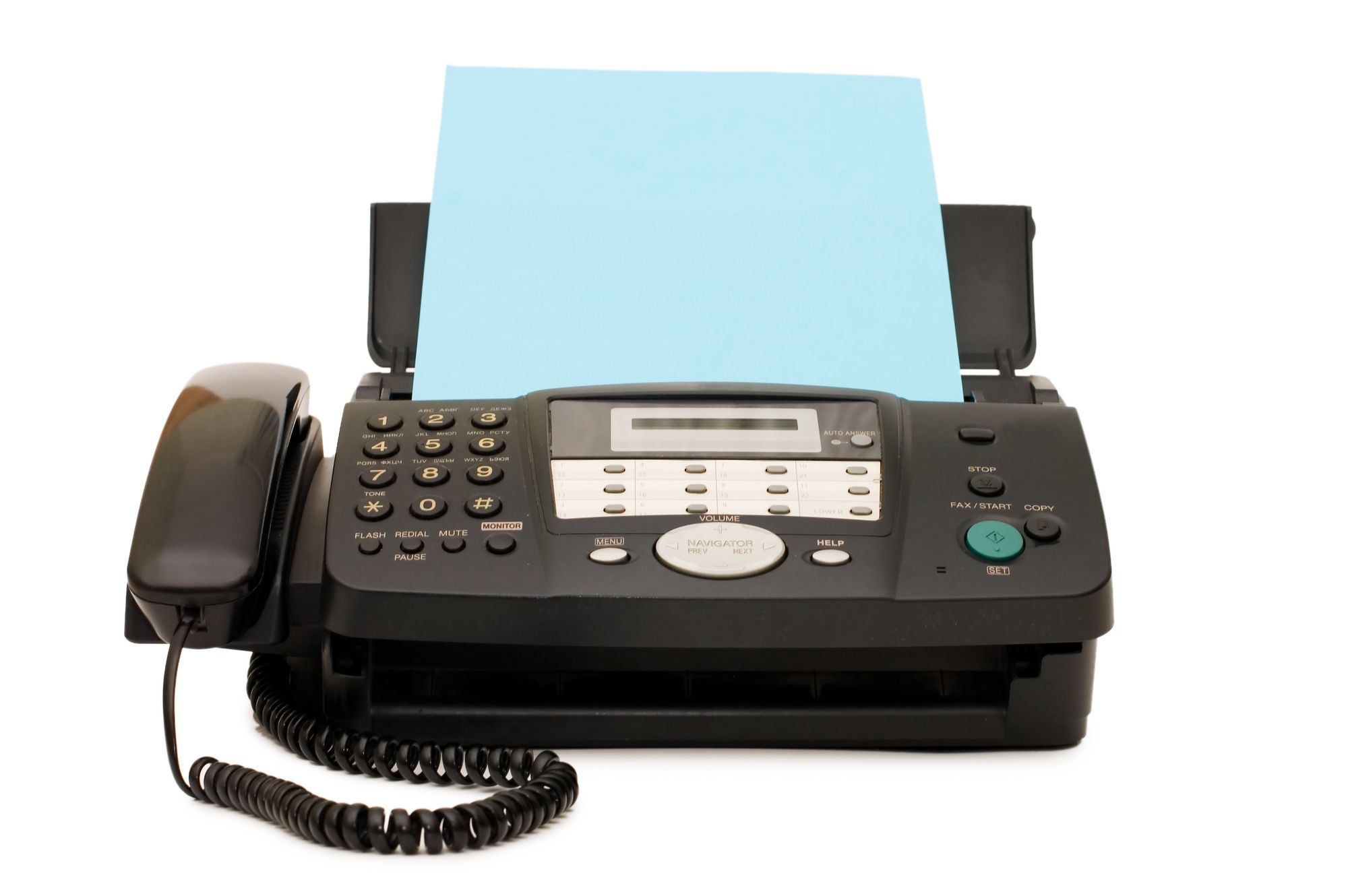 Black fax isolated on white background