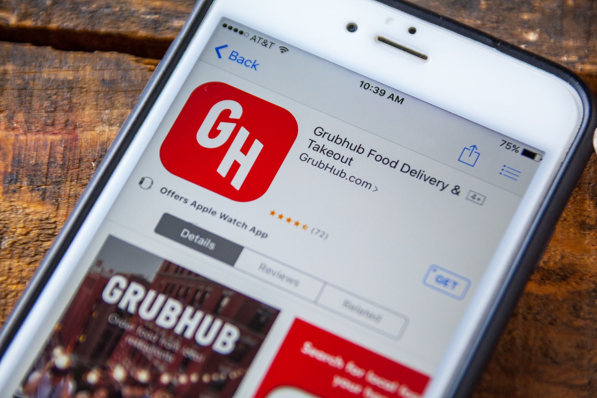 LAS VEGAS, NV - September 22. 2016 - Grubhub iPhone App In The Apple App Store For Download. Selective Focus.