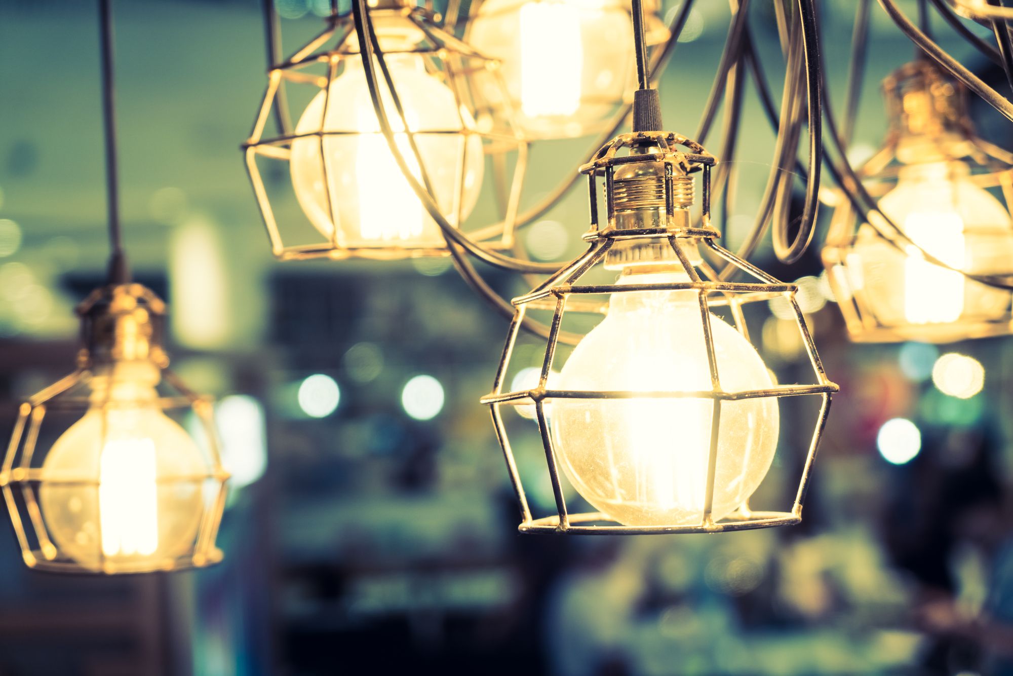 Soft focus on light bulb lamp decoration interior of room - vintage filter