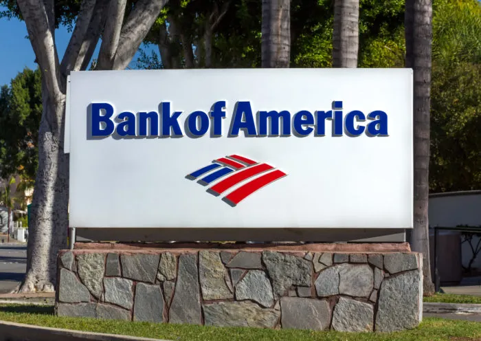 MONROVIA, CA/USA - NOVEMBER 22, 2015: Bank of America sign and logo. Bank of America is an American multinational banking and financial services corporation.