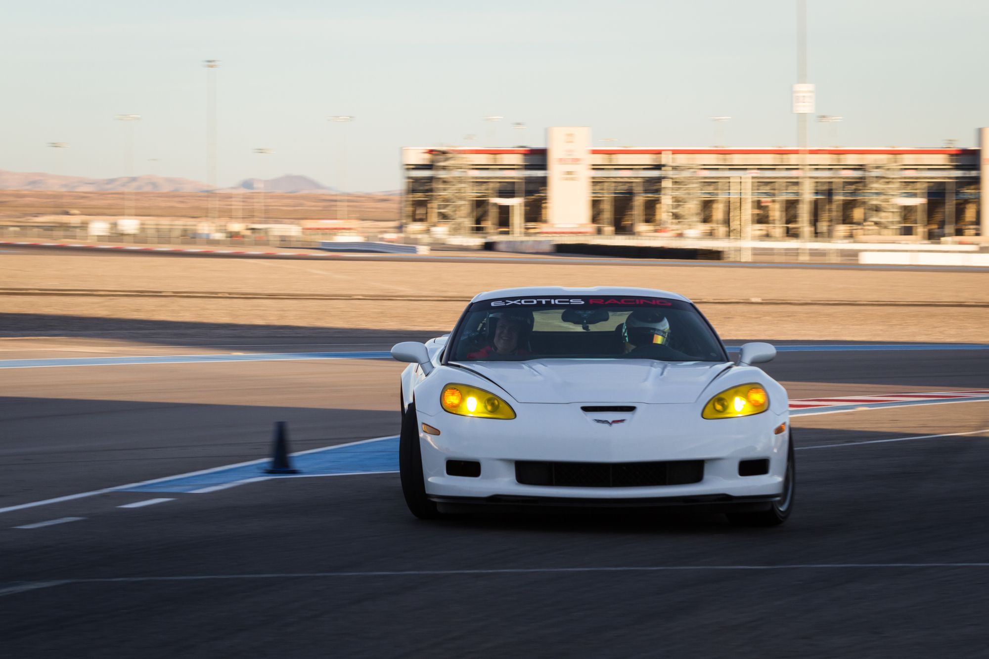 Las Vegas Nevada - December 09 : passenger riding shotgun in a Corvette Z06 drifting along the track at the Las Vegas Motor Speedway, December 09 2014 in Las Vegas, Nevada