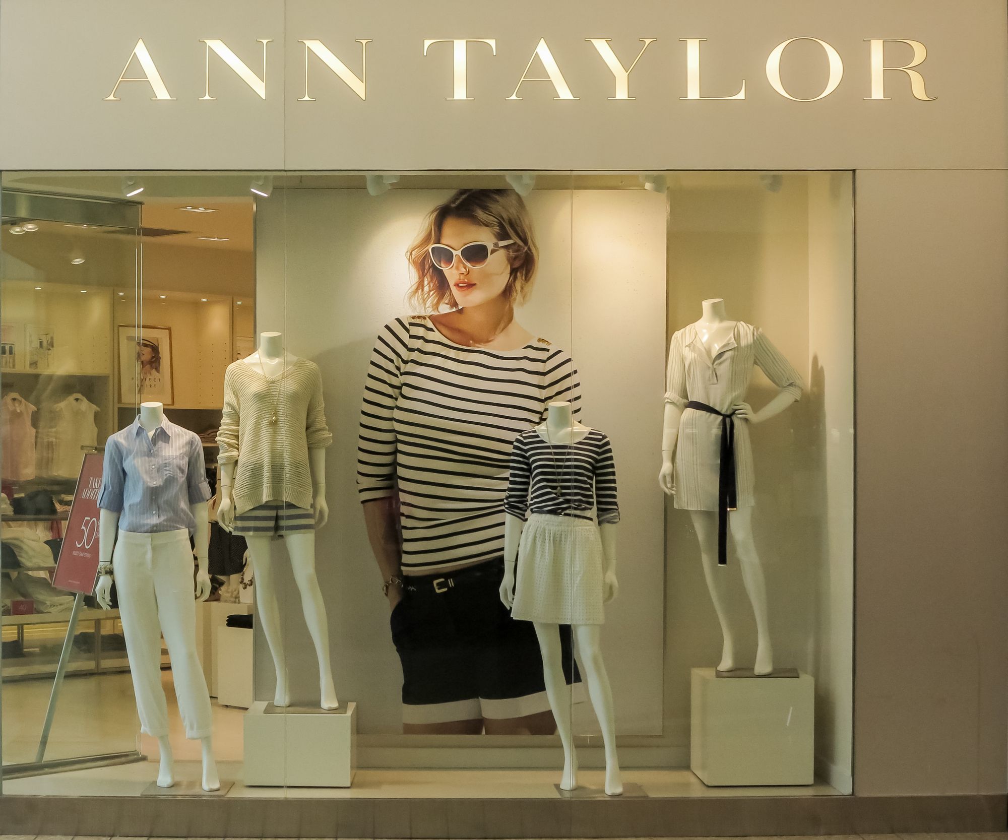DENVER, USA - JUNE 25, 2014: View at Ann Taylor store in Denver. Ann Inc. is an American group of specialty apparel retail chain stores for women founded at 1954.