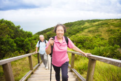 knee implant knee replacement couple hiking stairs