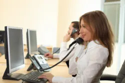 Woman and man makeing calls