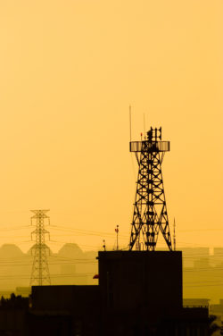 base station of cell phone under sunset, wireless communication.