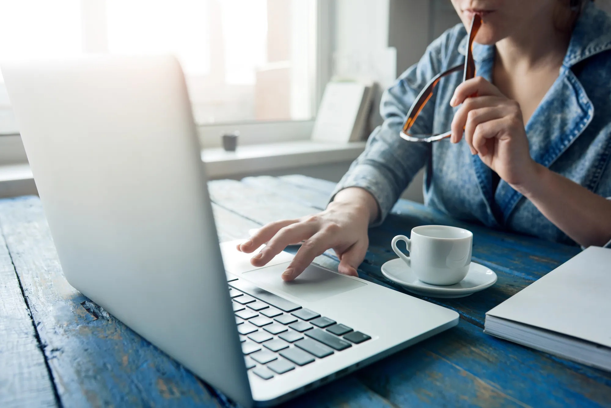 Female designer working on computer desk
