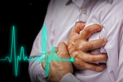 Man having chest pain - heart attack - heartbeat line