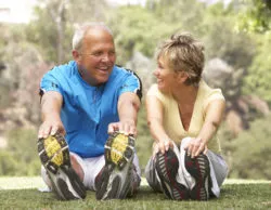 hip implant hip replacement couple stretching