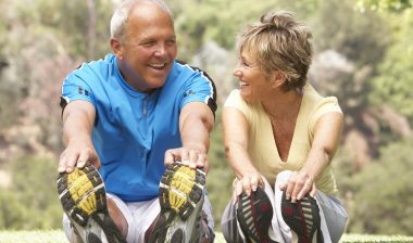 hip implant hip replacement couple stretching