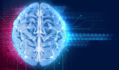 human brain on technology background