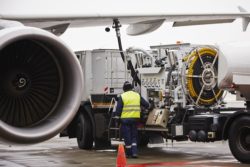 Refueling of the aircraft at the airport.