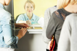 Teller window with working cashier