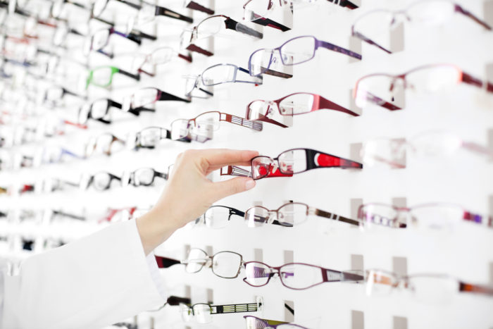 wall of eyeglasses