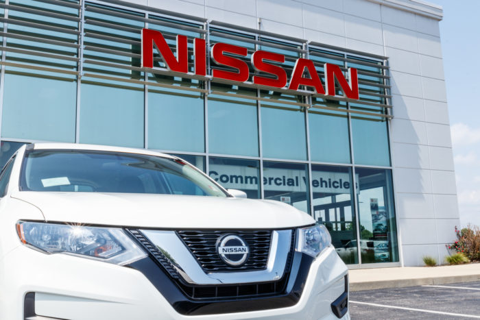 nissan vehicle in a dealership lot