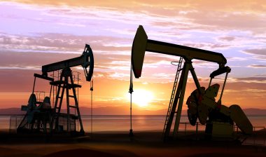 Oil pumps at sunset