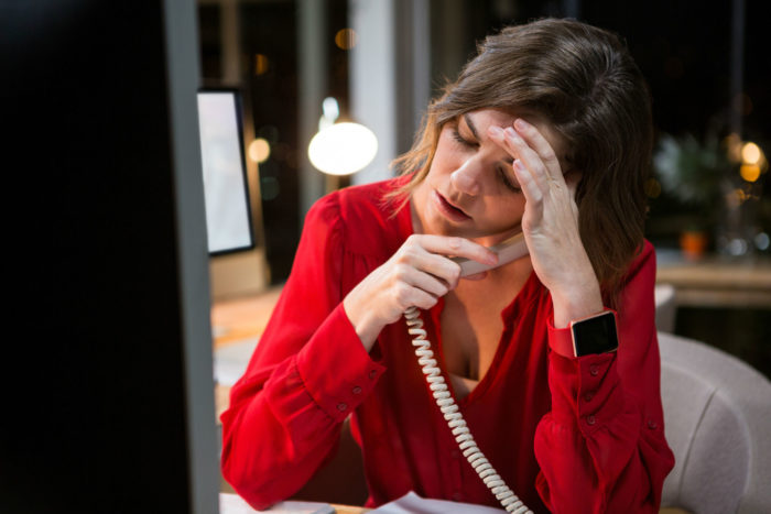 stressed woman waiting for on call shift