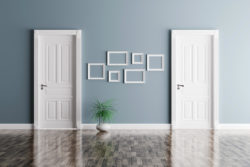 Two interior doors in modern building.