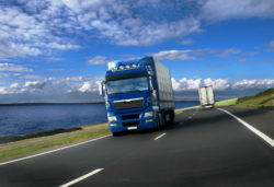Blue truck on a road